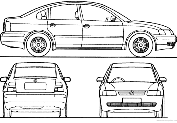 Volkswagen Passat (2000) - Фольцваген - чертежи, габариты, рисунки автомобиля