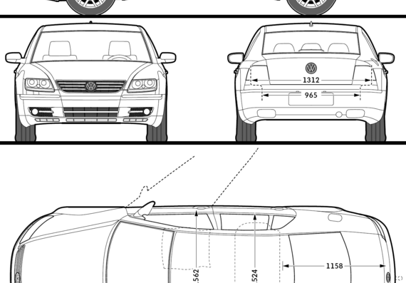 Volkswagen Phaeton (2009) - Фольцваген - чертежи, габариты, рисунки автомобиля