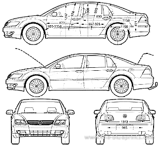 Volkswagen Phaeton W12 (2004) - Фольцваген - чертежи, габариты, рисунки автомобиля