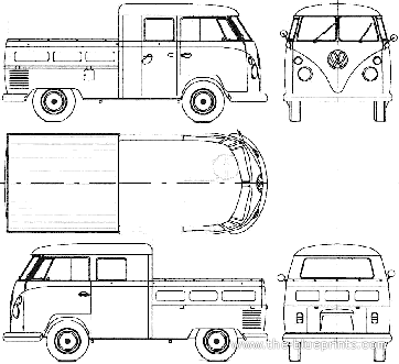 Volkswagen Pick-up Double Cab 1963-1967 - Фольцваген - чертежи, габариты, рисунки автомобиля