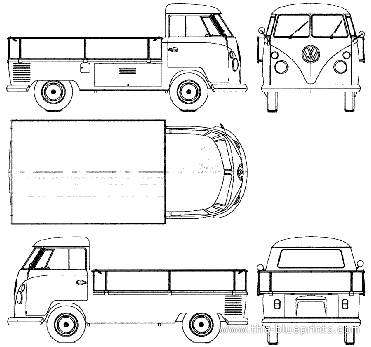 Volkswagen Pick-up Single Cab 1963-1967 - Фольцваген - чертежи, габариты, рисунки автомобиля