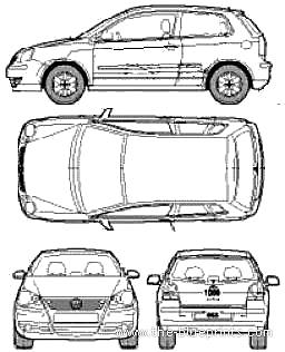 Volkswagen Polo 3-Door (2008) - Фольцваген - чертежи, габариты, рисунки автомобиля