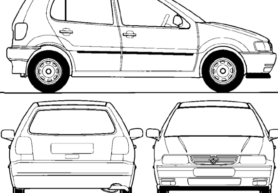 Volkswagen Polo 5-Door (1998) - Фольцваген - чертежи, габариты, рисунки автомобиля