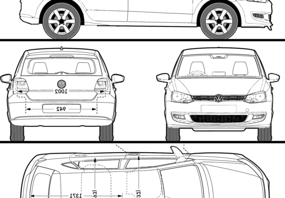 Volkswagen Polo 5-Door (2009) - Фольцваген - чертежи, габариты, рисунки автомобиля