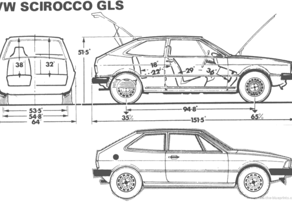 Volkswagen Scirocco GLS - Фольцваген - чертежи, габариты, рисунки автомобиля