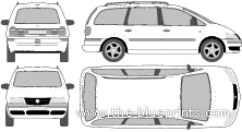 Volkswagen Sharan (2005) - Фольцваген - чертежи, габариты, рисунки автомобиля