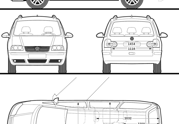 Volkswagen Sharan (2009) - Фольцваген - чертежи, габариты, рисунки автомобиля