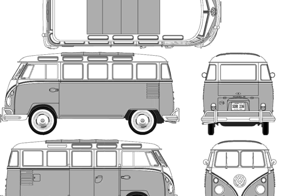Volkswagen T1 Samba-Bus - Фольцваген - чертежи, габариты, рисунки автомобиля