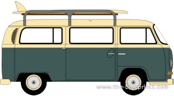 Volkswagen T2 Bus + Surfboards - Фольцваген - чертежи, габариты, рисунки автомобиля