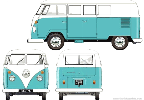 Volkswagen T2 Campervan (1960) - Фольцваген - чертежи, габариты, рисунки автомобиля