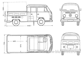 Volkswagen T2a Crew Cab 1969 - 1971 - Фольцваген - чертежи, габариты, рисунки автомобиля