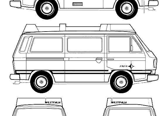 Volkswagen T3 Westfalia Camper Joker - Фольцваген - чертежи, габариты, рисунки автомобиля