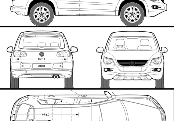 Volkswagen Tiguan (2009) - Фольцваген - чертежи, габариты, рисунки автомобиля
