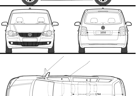 Volkswagen Touran (2009) - Фольцваген - чертежи, габариты, рисунки автомобиля