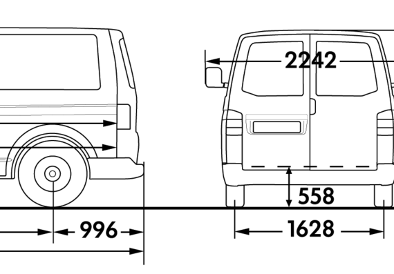 Volkswagen Transporter Panel Van LWB Low Roof - Фольцваген - чертежи, габариты, рисунки автомобиля