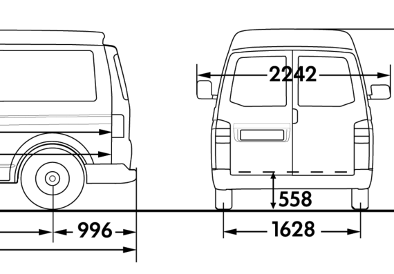 Volkswagen Transporter Panel Van LWB Medium Roof - Фольцваген - чертежи, габариты, рисунки автомобиля