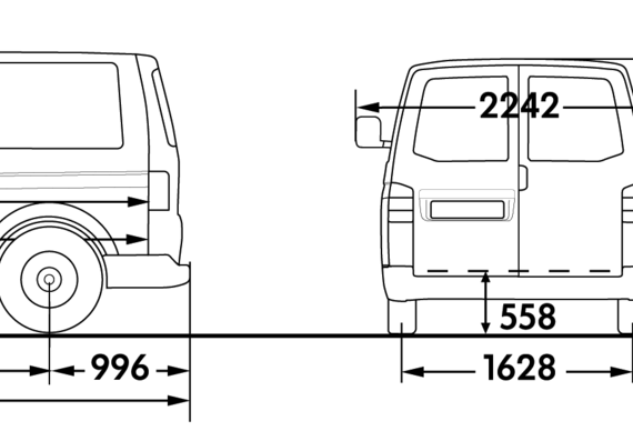 Volkswagen Transporter Panel Van SWB Low Roof - Фольцваген - чертежи, габариты, рисунки автомобиля