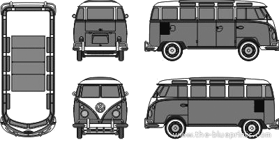 Volkswagen Typ 1 Samba Bus (1960) - Фольцваген - чертежи, габариты, рисунки автомобиля