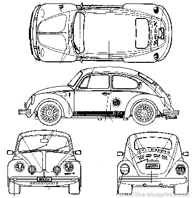 Volkswagen Type 1 (1303 Beetle) - Фольцваген - чертежи, габариты, рисунки автомобиля