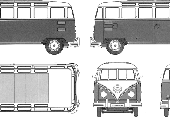 Volkswagen Type 2 Micro Bus 23-Window (1967) - Фольцваген - чертежи, габариты, рисунки автомобиля