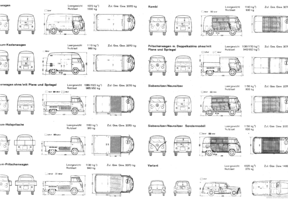 Volkswagen Type 2 (Split) - Фольцваген - чертежи, габариты, рисунки автомобиля