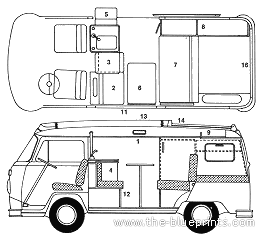 Volkswagen Type 2 T2 (Bay) Camper - Фольцваген - чертежи, габариты, рисунки автомобиля