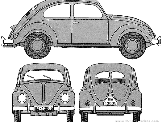Volkswagen Type 82E kdf.wagen (1944) - Фольцваген - чертежи, габариты, рисунки автомобиля