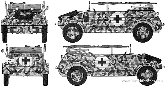 Volkswagen Type 82 Kubelwagen Ambulance - Фольцваген - чертежи, габариты, рисунки автомобиля