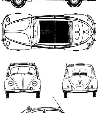 Volkswagen Type 87 kdf-Wagen (1941) - Фольцваген - чертежи, габариты, рисунки автомобиля