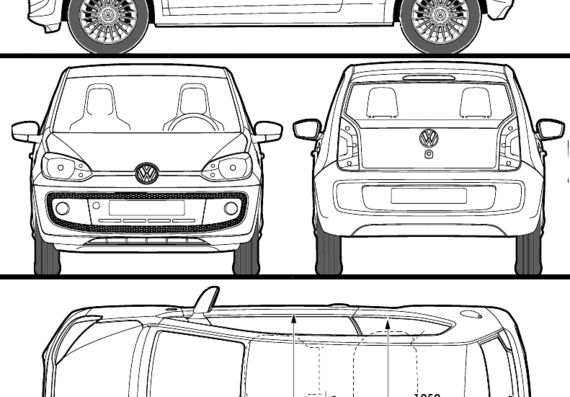 Volkswagen Up! (2012) - Фольцваген - чертежи, габариты, рисунки автомобиля