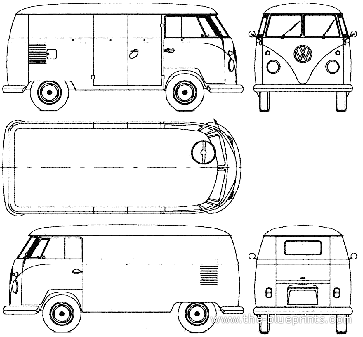 Volkswagen Van (1962) - Фольцваген - чертежи, габариты, рисунки автомобиля