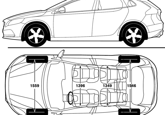Volvo V40 (2012) - Вольво - чертежи, габариты, рисунки автомобиля