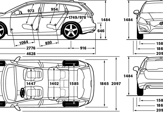 Volvo V60 (2012) - Вольво - чертежи, габариты, рисунки автомобиля