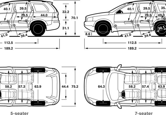 Volvo XC90 (2007) - Volvo - drawings, dimensions, pictures of the car