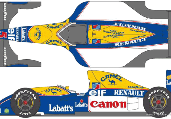 Williams FW14 F1 GP (1991) - Уильям - чертежи, габариты, рисунки автомобиля