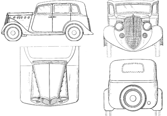 Willys-Overland Sedan (1935) - Виллис - чертежи, габариты, рисунки автомобиля