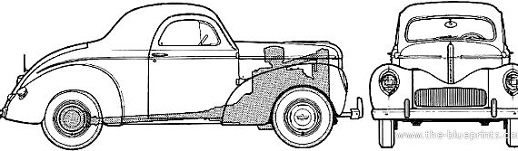 Willys 441 Americar Coupe (1941) - Виллис - чертежи, габариты, рисунки автомобиля