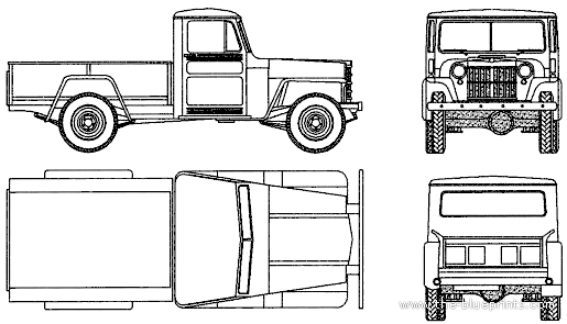 Willys Jeep Pick-up 4x4 (1954) - Виллис - чертежи, габариты, рисунки автомобиля