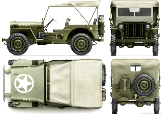 Willys Overland Jeep MB (1944) - Виллис - чертежи, габариты, рисунки автомобиля
