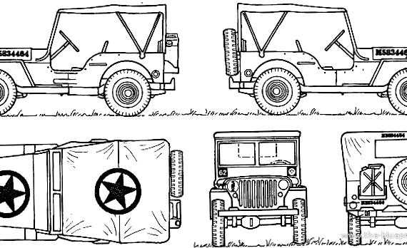 Wyllis jeep MB (1942) - Виллис - чертежи, габариты, рисунки автомобиля