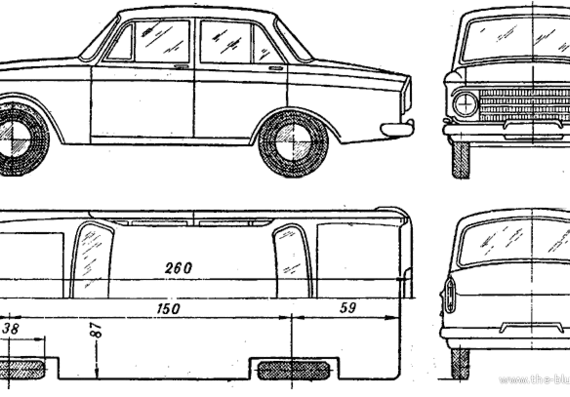 AZLK Moskvitch 408 (1966) - Москвич - чертежи, габариты, рисунки автомобиля