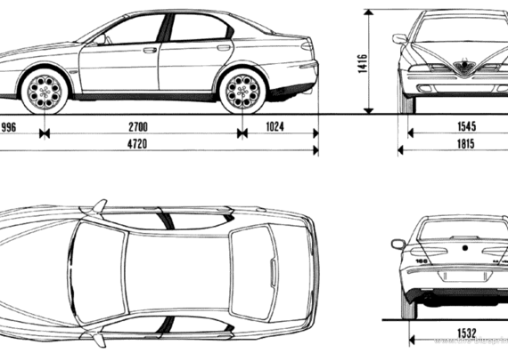 Alfa Romeo 166 (1998) - Альфа Ромео - чертежи, габариты, рисунки автомобиля