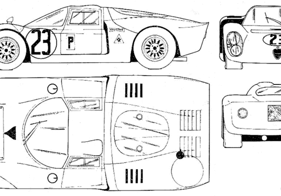Alfa Romeo T33 - Альфа Ромео - чертежи, габариты, рисунки автомобиля