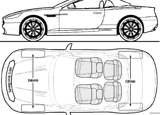 Aston Martin DBS Volante (2011) - Астон Мартин - чертежи, габариты, рисунки автомобиля