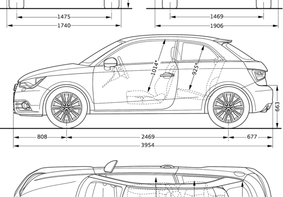 Audi A1 (2010) - Ауди - чертежи, габариты, рисунки автомобиля