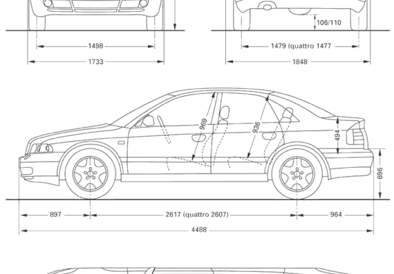 Audi A4 - Ауди - чертежи, габариты, рисунки автомобиля