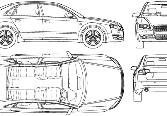 Audi A4 (2008) - Ауди - чертежи, габариты, рисунки автомобиля