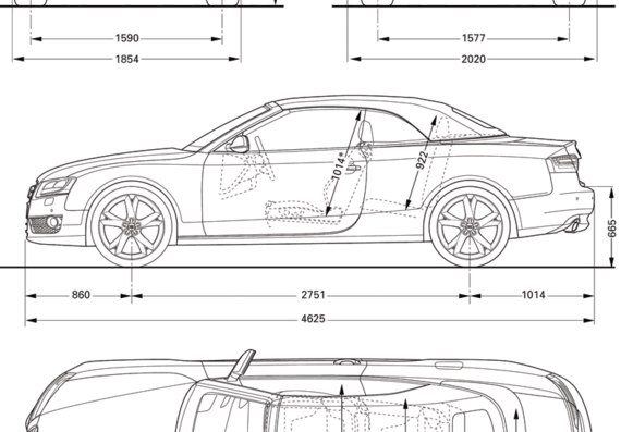Audi A5 Cabriolet (2010) - Ауди - чертежи, габариты, рисунки автомобиля