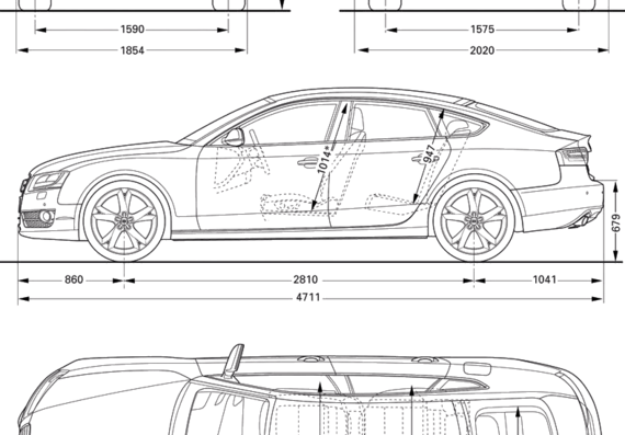 Audi A5 Sportback (2010) - Ауди - чертежи, габариты, рисунки автомобиля