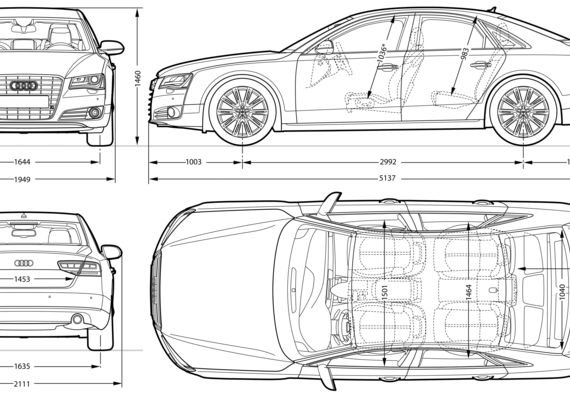 Audi A8 (2010) - Ауди - чертежи, габариты, рисунки автомобиля